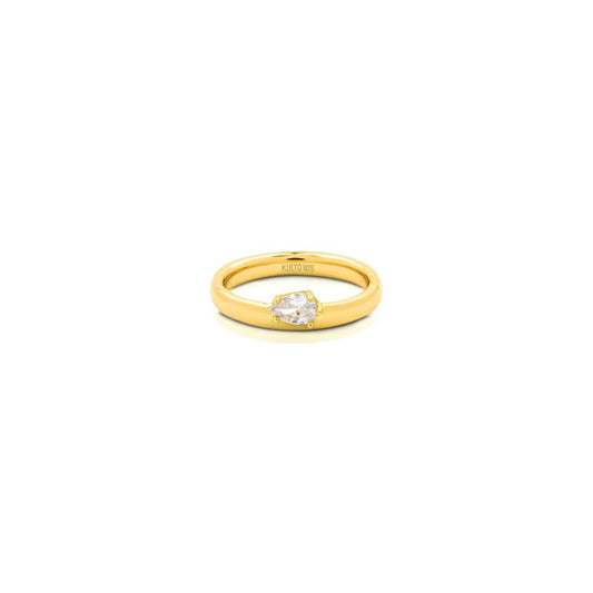 Anello in argento 925 Oro giallo con zircone a forma di goccia bianco