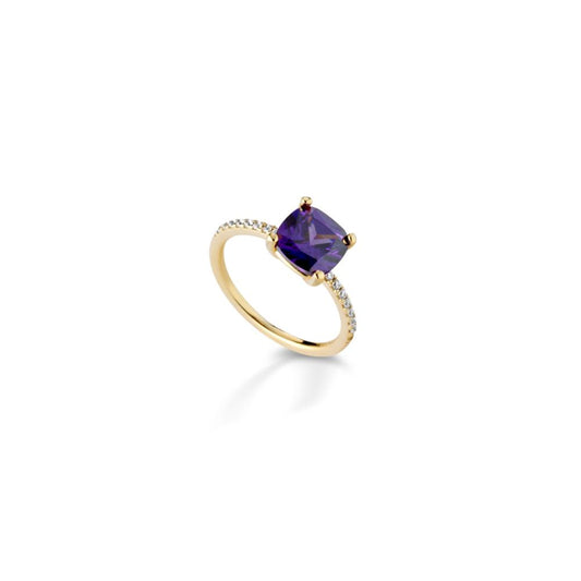 Anello in Argento 925, pietra viola a forma quadrata con zirconi