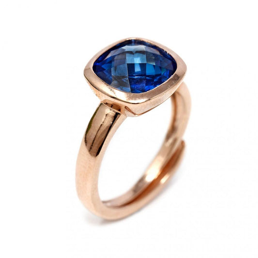 Anello in Argento 925 Rosato con Pietra Blu mis 13 Regolabile