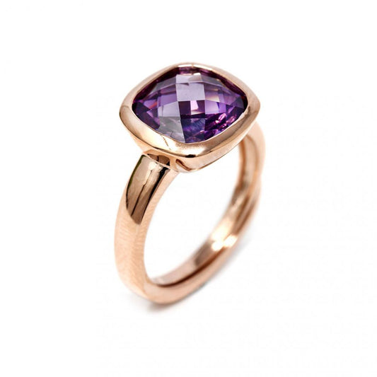 Anello in Argento 925 Rosato con Pietra Viola mis 13 Regolabile