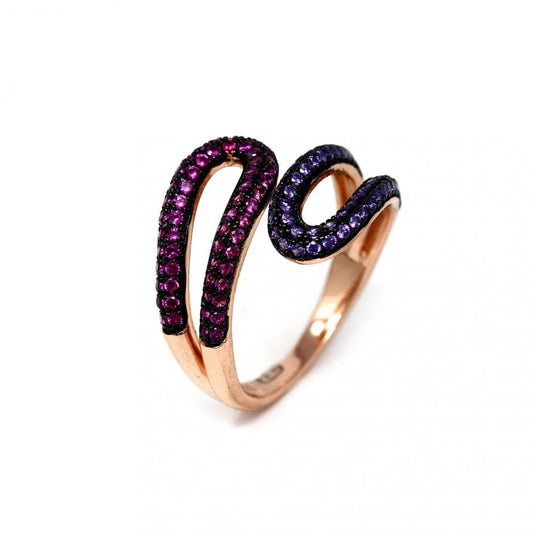 Anello in Argento 925 Rosato con Zirconi Viola e Fucsia