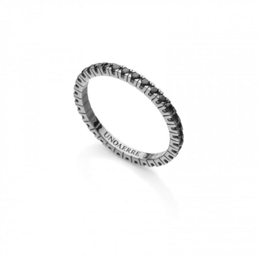 Anello in argento brunito con zirconi neri UNOAERRE 6074