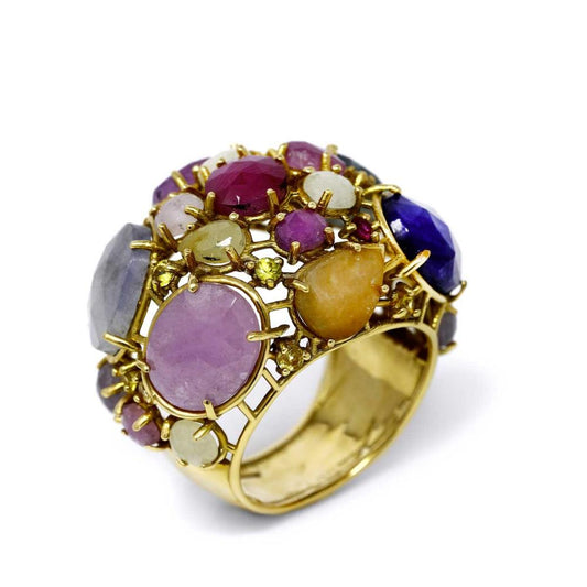 Anello in Oro Giallo con Corindone e Tsavorite