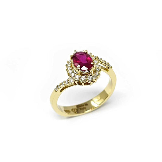 Anello in Oro Giallo con Diamanti CT 0.34 e Rubino CT 1.15 Mozambico