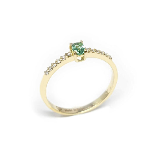 Anello in Oro Giallo con Diamanti CT 0.10 e Smeraldo CT 0.20