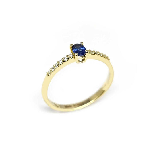 Anello in Oro Giallo con Diamanti CT 0.10 e Zaffiro Ceylon CT 0.27