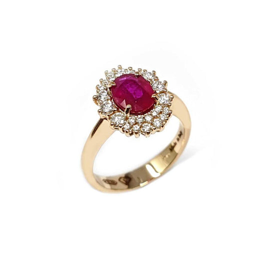 Anello in Oro Rosa con Diamanti CT e Rubino Birmano CT 1.45