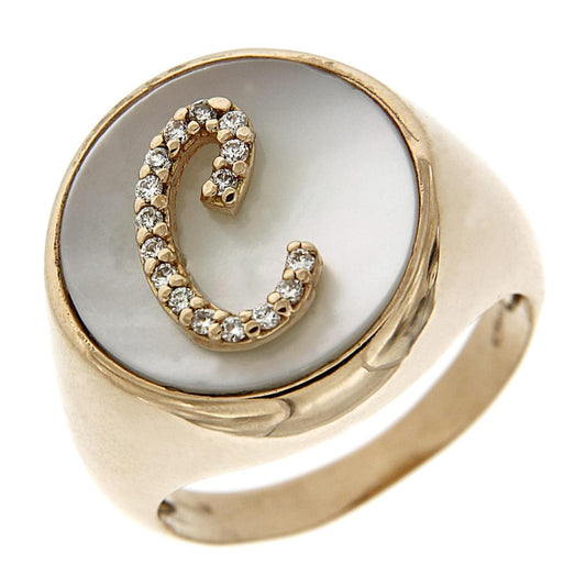 Anello Lettera C diamanti  e madreperla