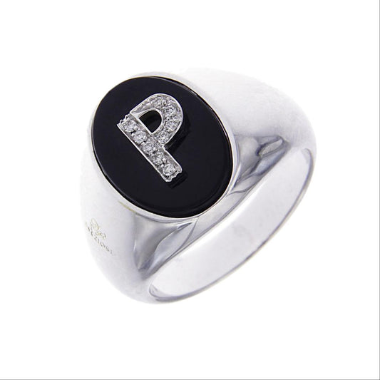 Anello Lettera P con Onice e 9 Diamanti CT 0.06