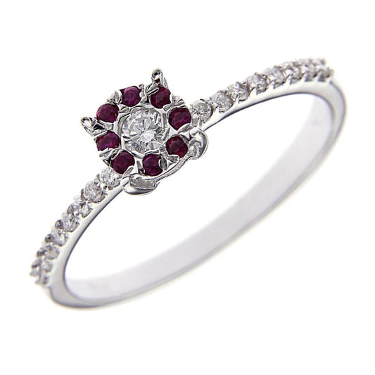 Anello Linea Fiore con 8 Rubini CT 0.06 e 17 Diamanti CT 0.17