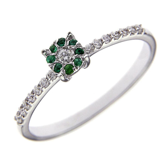 Anello Linea Fiore con Smeraldi CT 0.05 e Diamanti CT 0.13