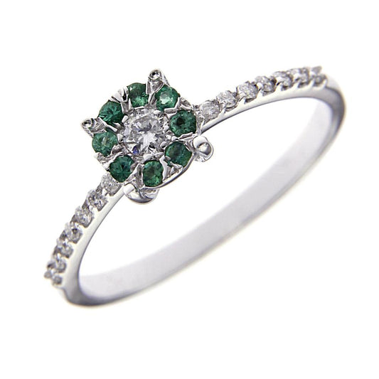 Anello Linea Fiore con Smeraldi CT 0.08 e Diamanti CT 0.18