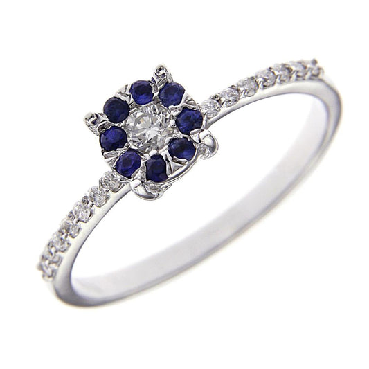 Anello Linea Fiore con 8 Zaffiri CT 0.08 e 15 Diamanti CT 0.18