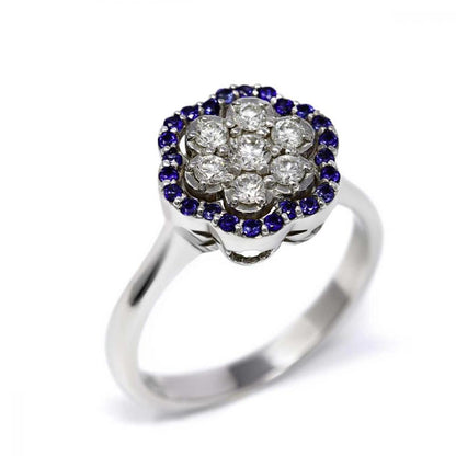 Anello Linea Fiore con 24 Zaffiri TD CT 0.24 e 7 Diamanti CT 0.36