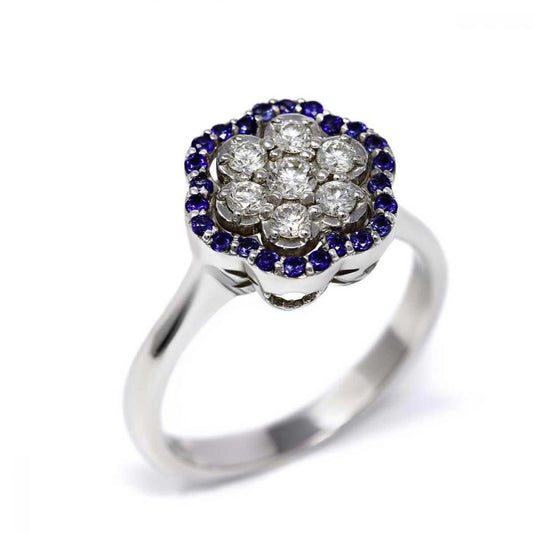 Anello Linea Fiore con 24 Zaffiri TD CT 0.24 e 7 Diamanti CT 0.36