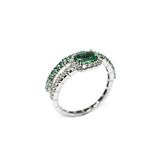 Anello Molla con Smeraldi CT 0.95 e Diamanti CT 0.35