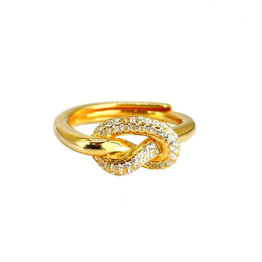 Anello nodo regolabile con zirconi dorato