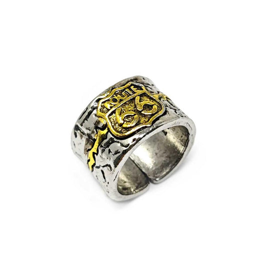 Anello Route 66 con Logo Sopra in Rilievo mis 17 Regolabile