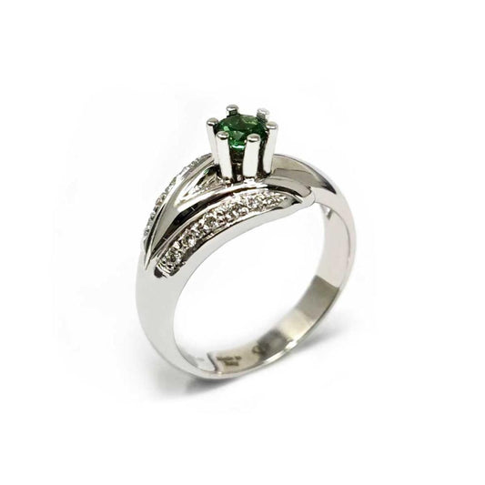 Anello Solitario con Diamanti CT 0.10 e Smeraldo CT 0.25