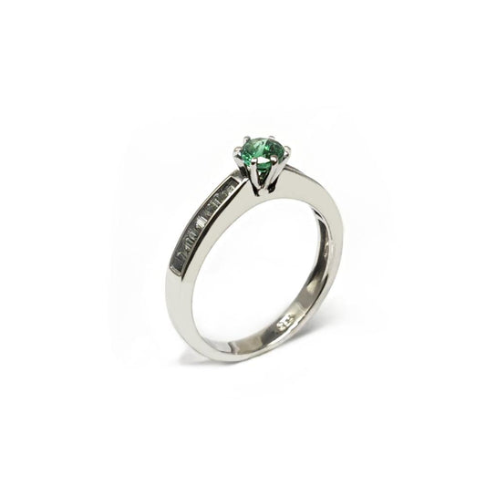 Anello Solitario con Diamanti CT 0.18 e Smeraldo CT 0.26