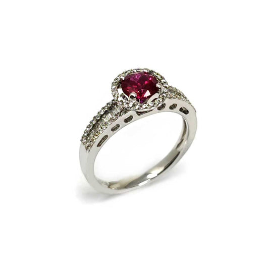 Anello Solitario con Diamanti e Rubino CT 0.82