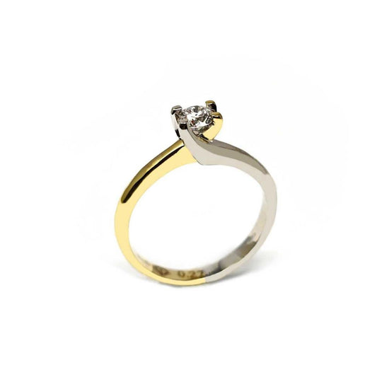 Anello Solitario in Oro Bianco e Giallo con Diamante CT 0.27