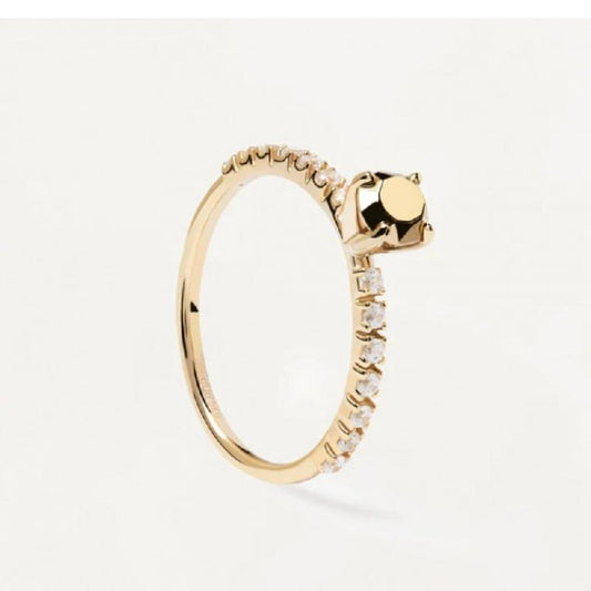 Anello solitario placato oro con diamante argento e zirconi bianchi mis 12