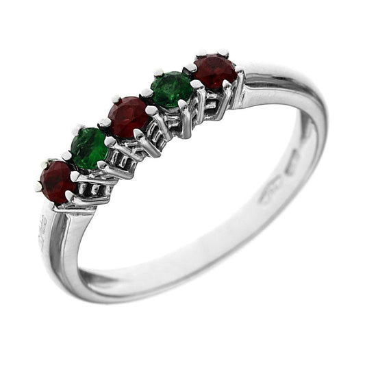 Anello Veretta 5 Pietre con 3 Rubini CT 0.23 e 2 Smeraldi CT 0.12