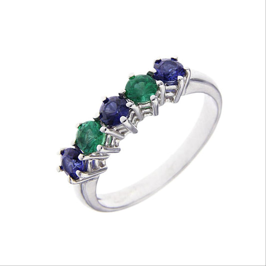 Anello Veretta 5 Pietre con 3 Zaffiri CT 0.72 e 2 Smeraldi CT 0.38
