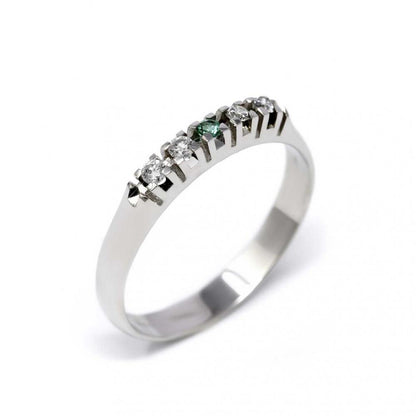 Anello Veretta 5 Pietre con Smeraldo CT 0.03 e Diamanti CT 0.12