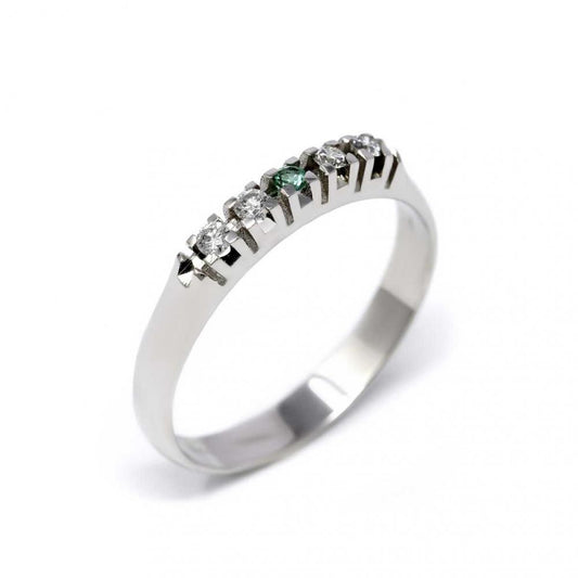 Anello Veretta 5 Pietre con Smeraldo CT 0.03 e Diamanti CT 0.12