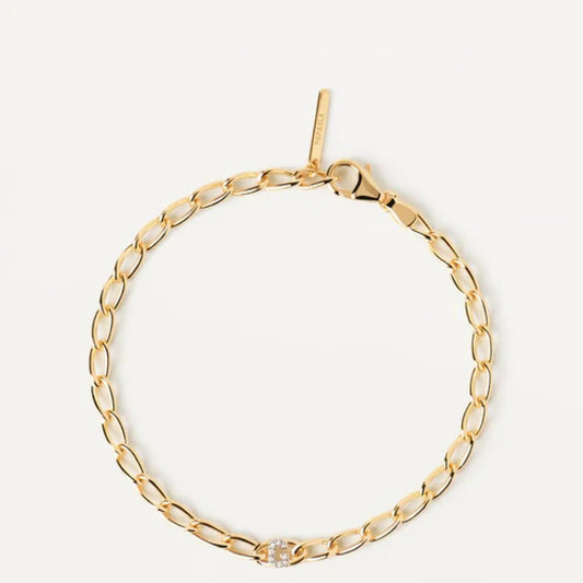 Bracciale catena a filo in argento placcato oro con G in zirconi