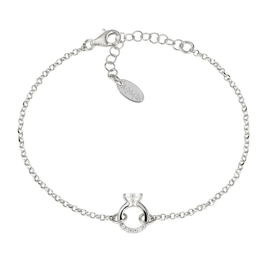 Bracciale con Anello Solitario Bianco Amen Ref. BRSOBBBZ