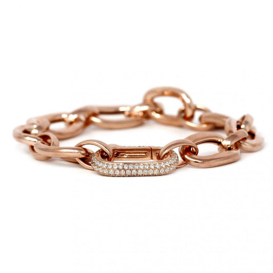 Bracciale con Anelloni in Argento 925 Rosato con Chiusura con Zirconi cm 18