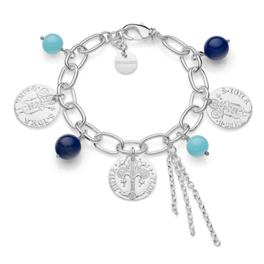 Bracciale con monete e perle blu e turchese
