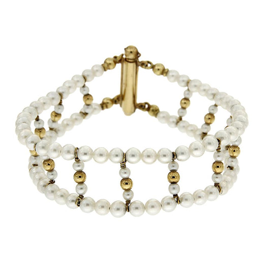 Bracciale di Perla Freshwater 3.5/4 mm a 2 fili con sfere in oro