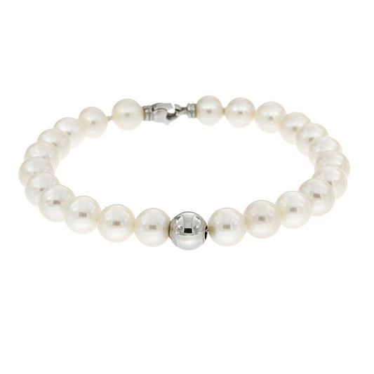 Bracciale di Perla Freshwater  8/8.5 mm con Sfera in Oro Bianco
