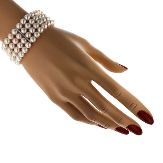 Bracciale di Perle Akoya con Distanziatori di Diamanti 4 Fili 7/7.5 mm