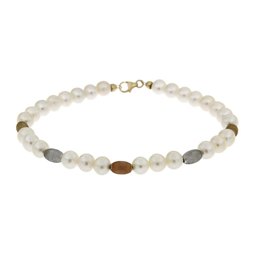Bracciale di Perle Freshwater 5,5/6 mm con 5 sfere in Oro