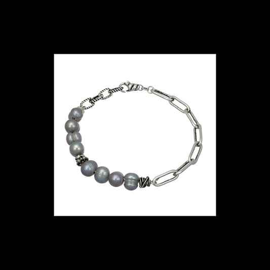 Bracciale di perle grigie con catena in argento 925