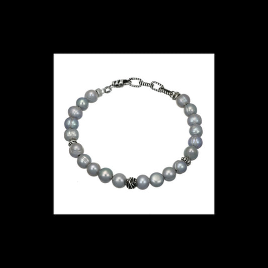 Bracciale di perle grigie con inserti in argento 925