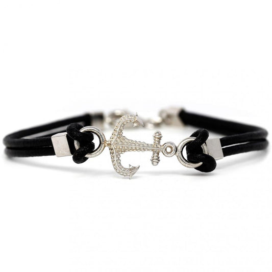 Bracciale in Argento 925 con Ancora e cordoncino in Caucciu' cm 20