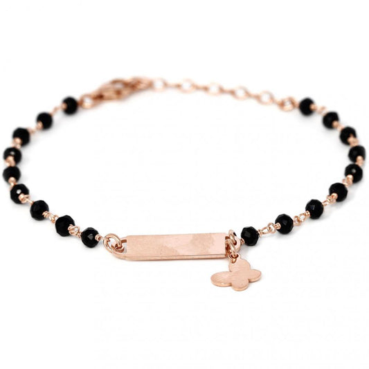 Bracciale in Argento 925 Rosato con Piastra, Onice e Farfalla cm 16.5+3