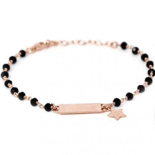 Bracciale in Argento 925 Rosato con Piastra, Onice e Stella cm 16.5+3