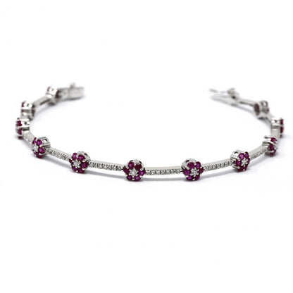 Bracciale in oro Bianco con Fiori di Rubino CT 2.67 e Diamanti Bianchi CT 0.57