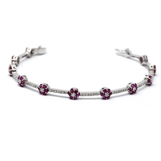 Bracciale in oro Bianco con Fiori di Rubino CT 2.67 e Diamanti Bianchi CT 0.57