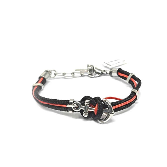 Bracciale Io & Te Neri e Rosso in Acciaio e Corda Amen Ref. ACBRYIANR13