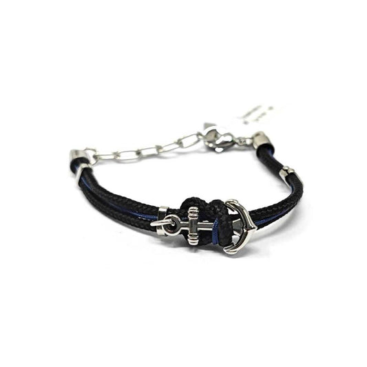 Bracciale Io & Te Nero e Blu in Acciaio e Corda Amen Ref. ACBRYIANBL13