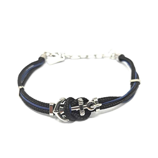 Bracciale Io & Te Nero e Blu in Acciaio e Corda Amen Ref. ACBRYIANBL19