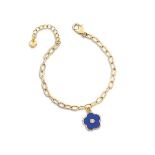 Bracciale pendente Fiore Smaltato in acciaio lucido con trattamento PVD Oro Giallo OPS.